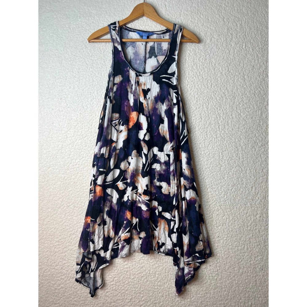 Simply Vera Vera Wang Floral Sharkbite Tunic Dress Purple Orange Medium Pocket
